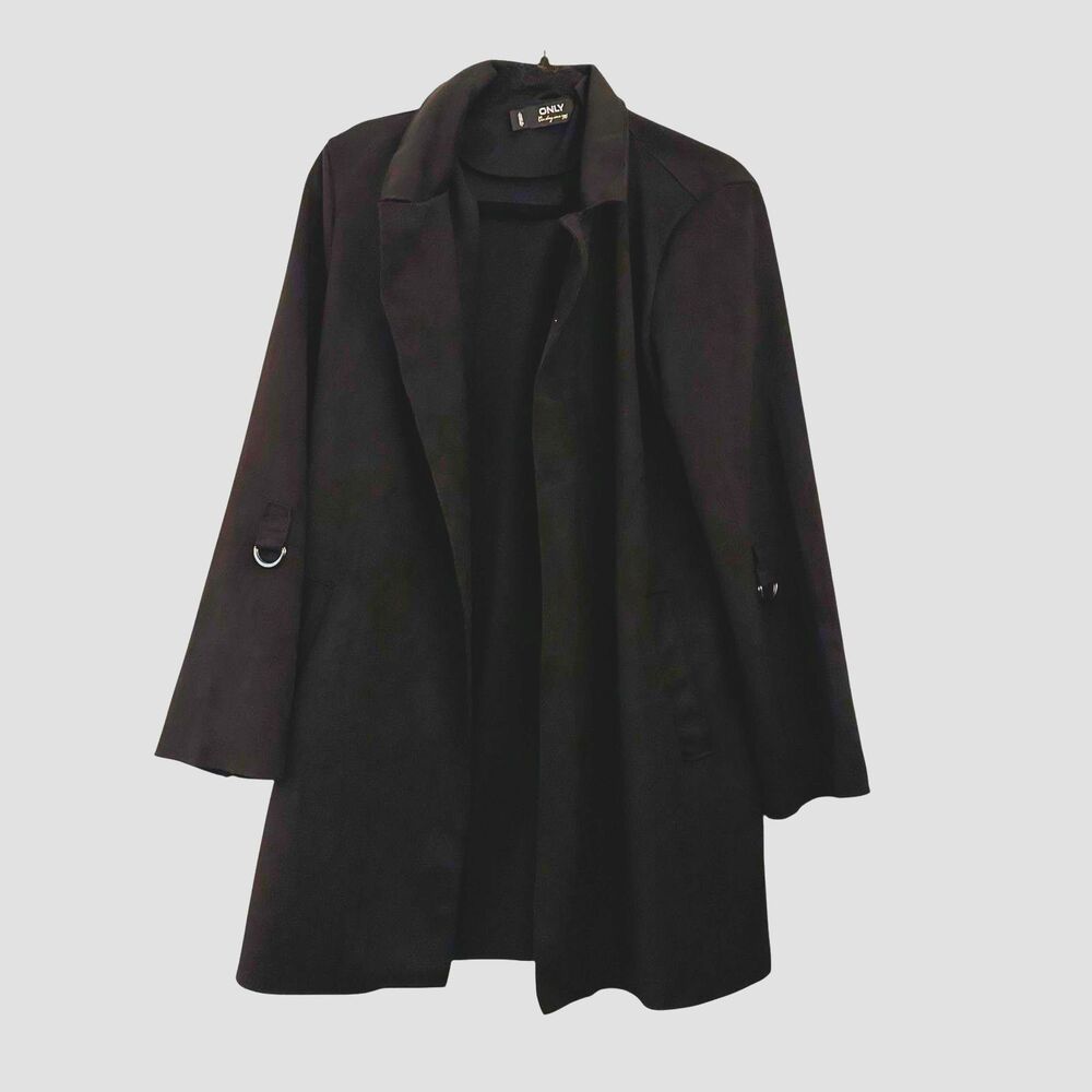 ONLY 1995 Black Joline Soft Faux Suede Coat Open Stretchy Lagenlook Size 40‎ (M)